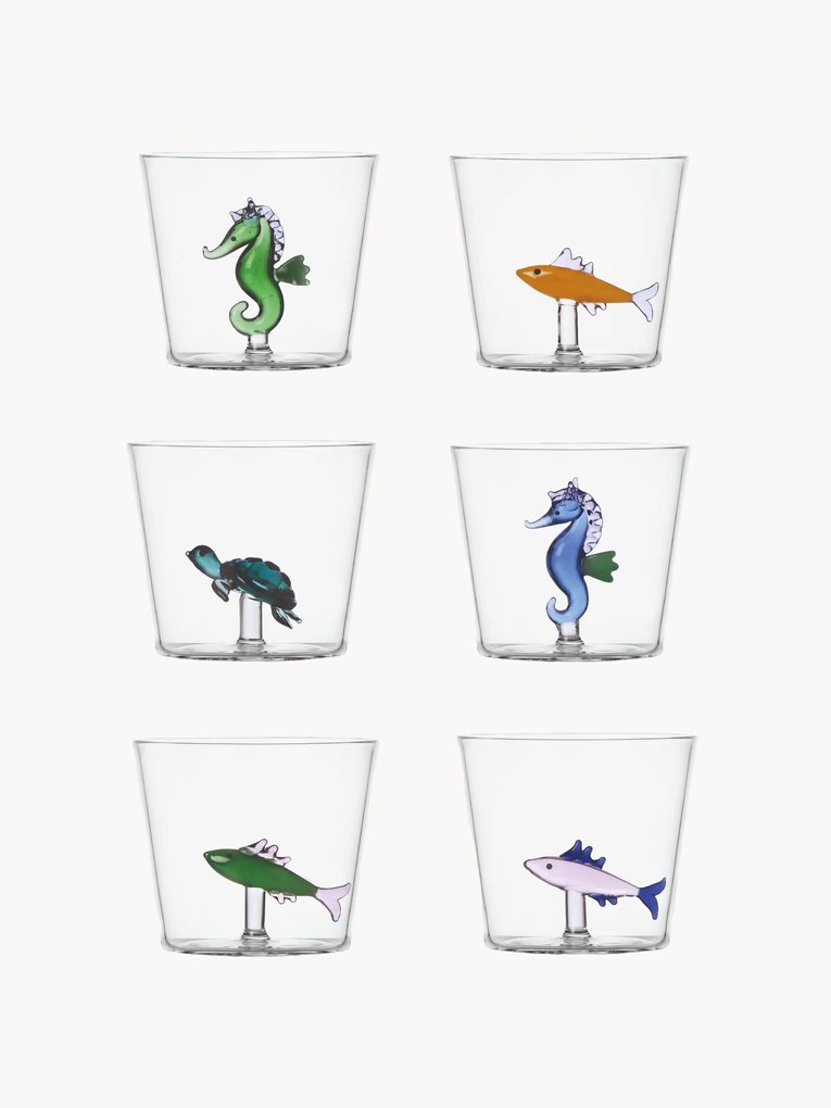Copos em borosilicato artesanais Marine Garden, conjunto de 6