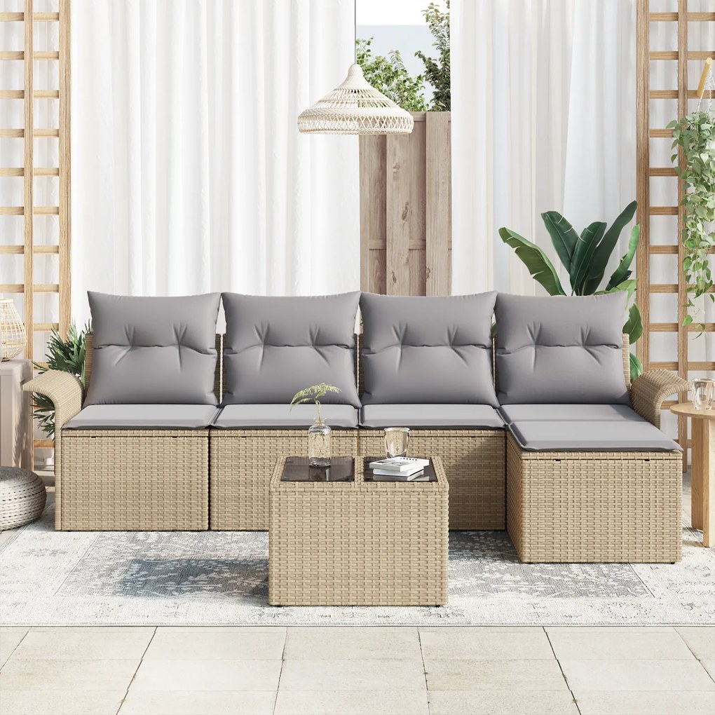 Conjunto de Sofá de Jardim de 6 Peças vidaXL com Almofadas Pretas de R