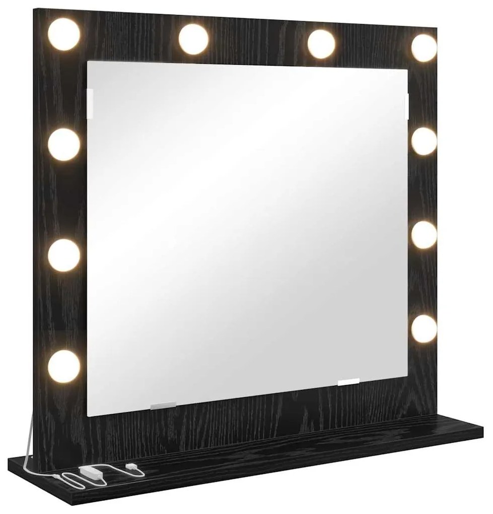 Espelho de Maquilhagem com Luzes LED Carvalho Preto 60x55x18 cm