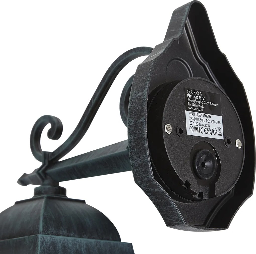 Lanterna de parede exterior vintage preta com verde antigo IP44 - Antigua Down