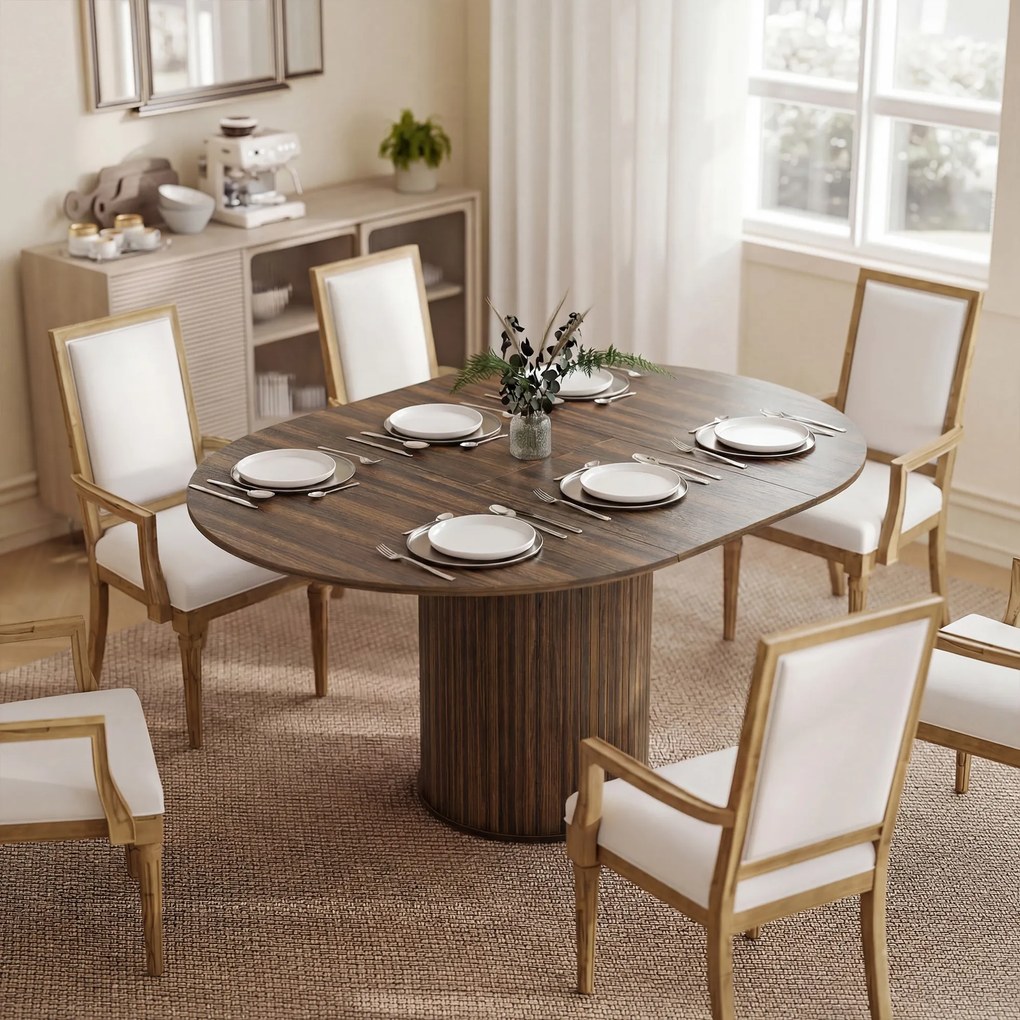 Mesa de Jantar Extensível (CADEIRAS NÃO INCLUIDAS), 150 x 110 x 75 cm, para 6 a 8 Pessoas, Cor Nogueira