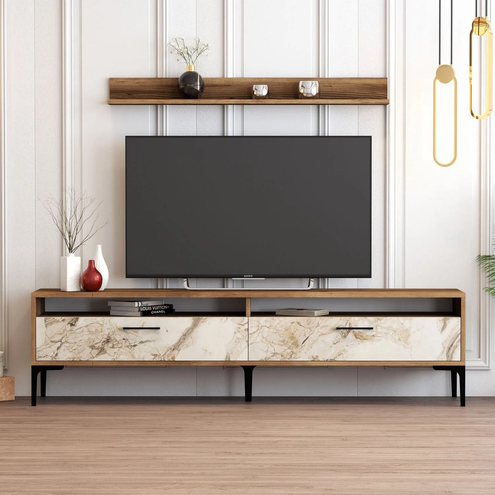 Móvel de TV Istanbul – Nogueira e Branco – 180 cm x 47 cm x 35 cm