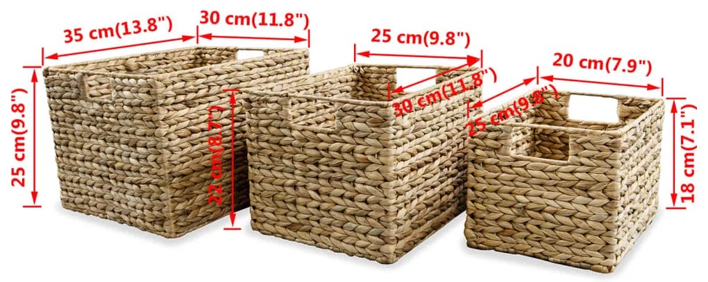 Conjunto cestos de arrumação 3 pcs jacinto de água