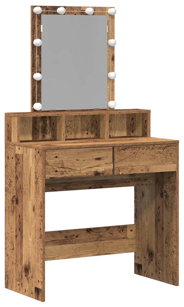 Mesa de Maquilhagem com Espelho e Luzes LED Madeira Antiga