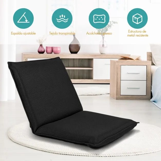 Poltrona reclinável com apoio para as costas almofadado e ajustável Ideal para ler meditar 98 x 47 x 7,5 cm Preto
