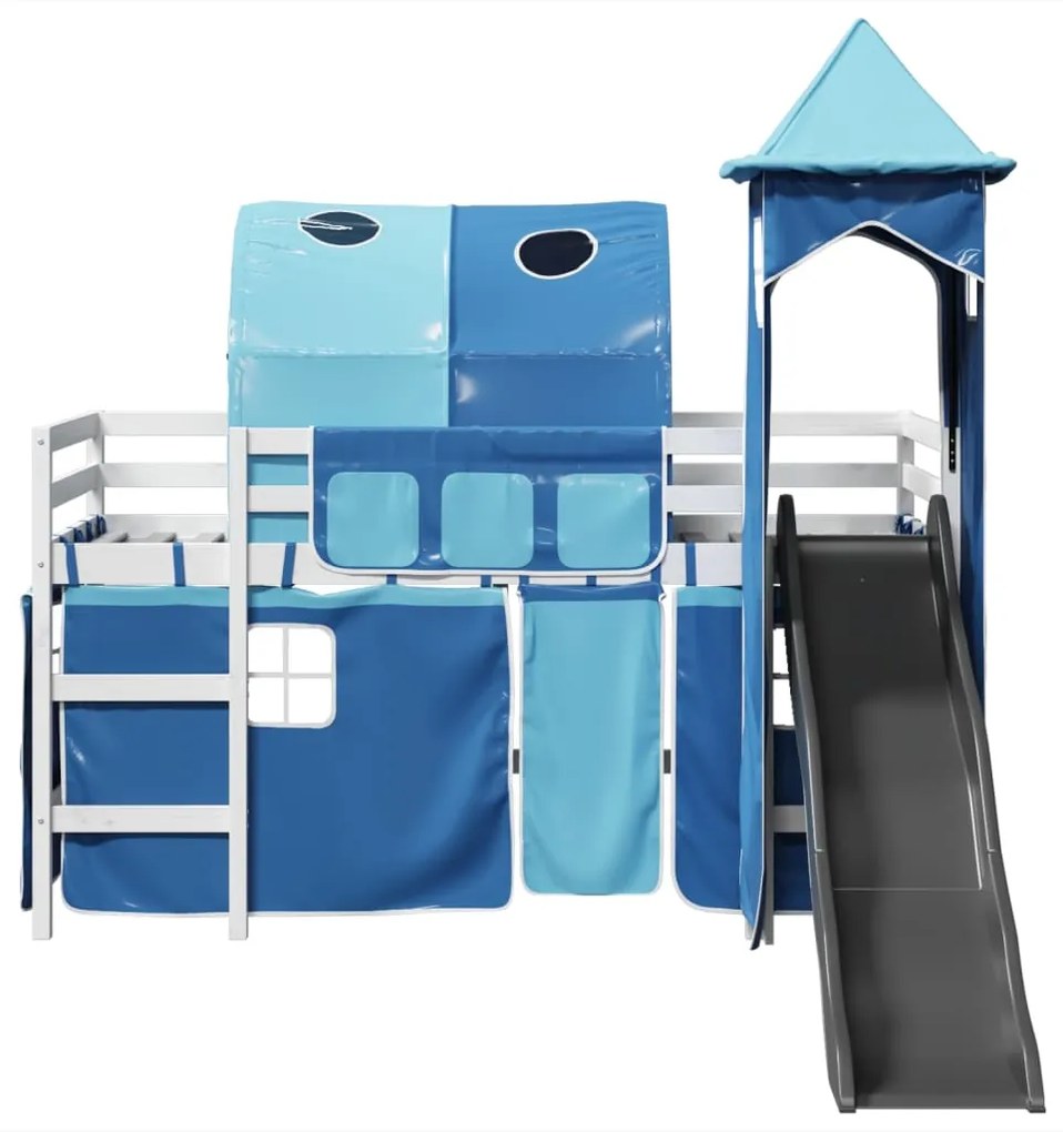 Cama alta para criança com torre 90x190 cm pinho maciço azul