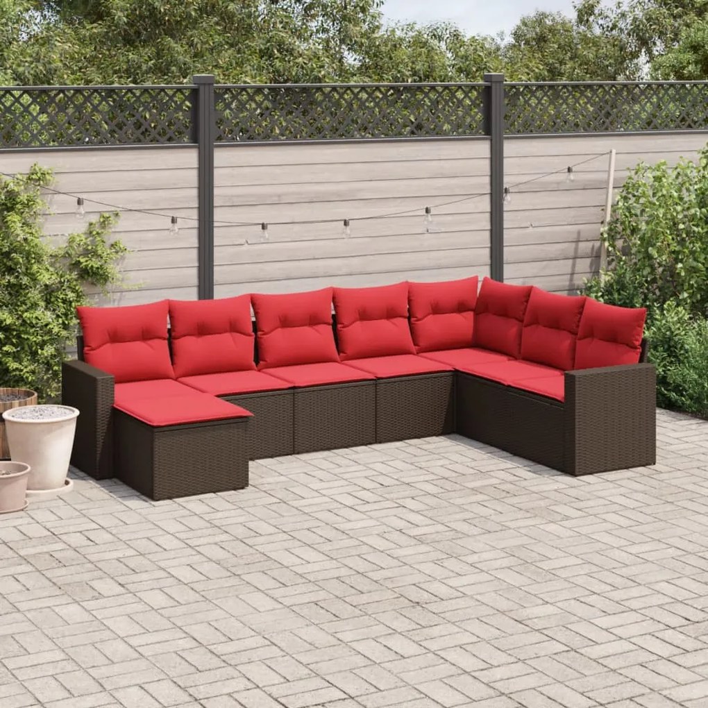 vidaXL 8 pcs conjunto sofás de jardim c/ almofadões vime PE castanho