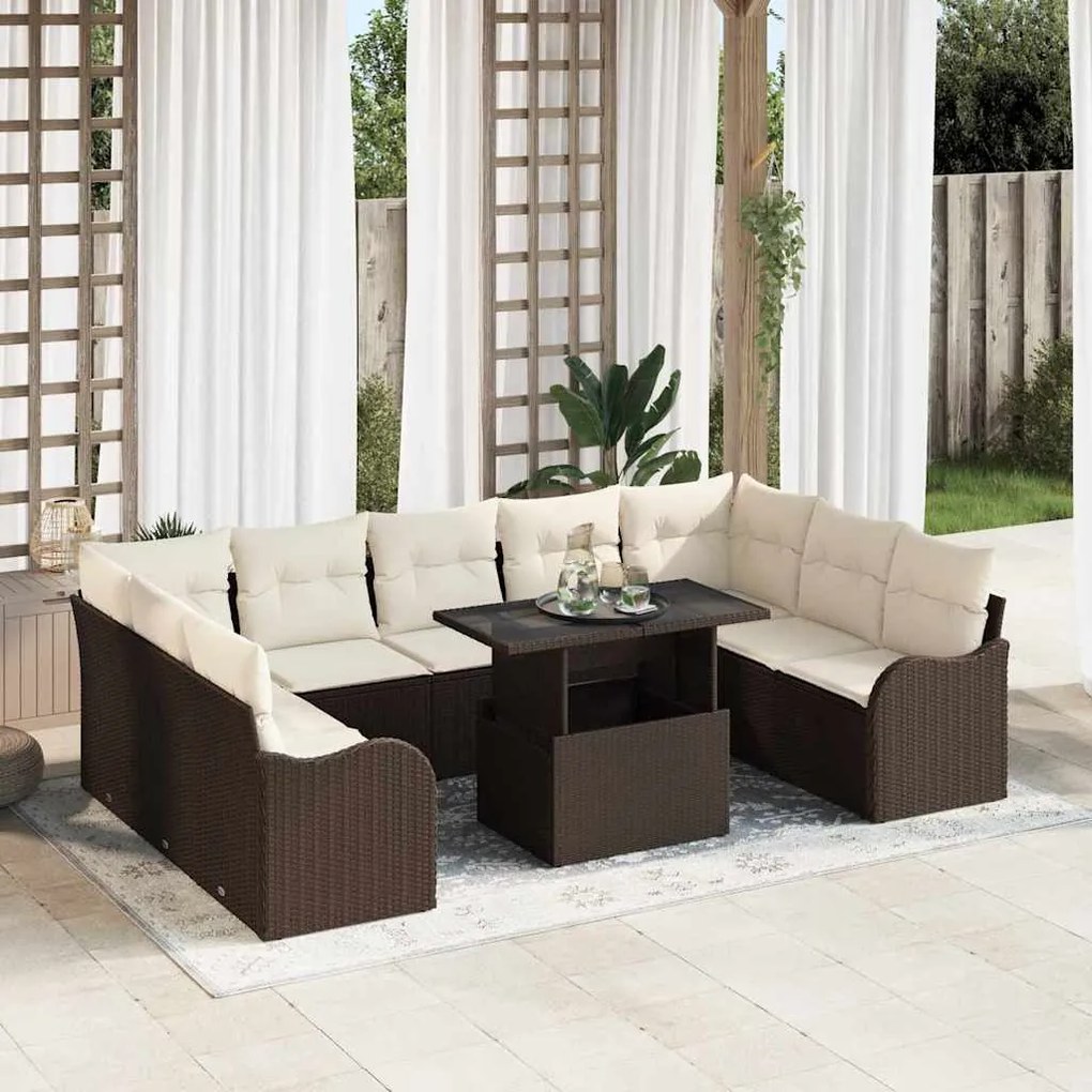 vidaXL Conjunto de Sofá de Jardim com 10 peças e almofadas em Rattan Sintético marrom