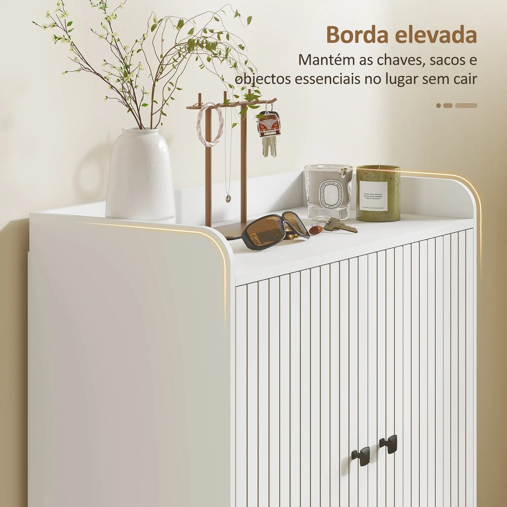 Sapateira de 2 Portas em Ripas Sapateira para Entrada com Prateleiras Ajustáveis Compartimento Aberto para 15 Pares de Sapatos 75x35x97 cm Branco