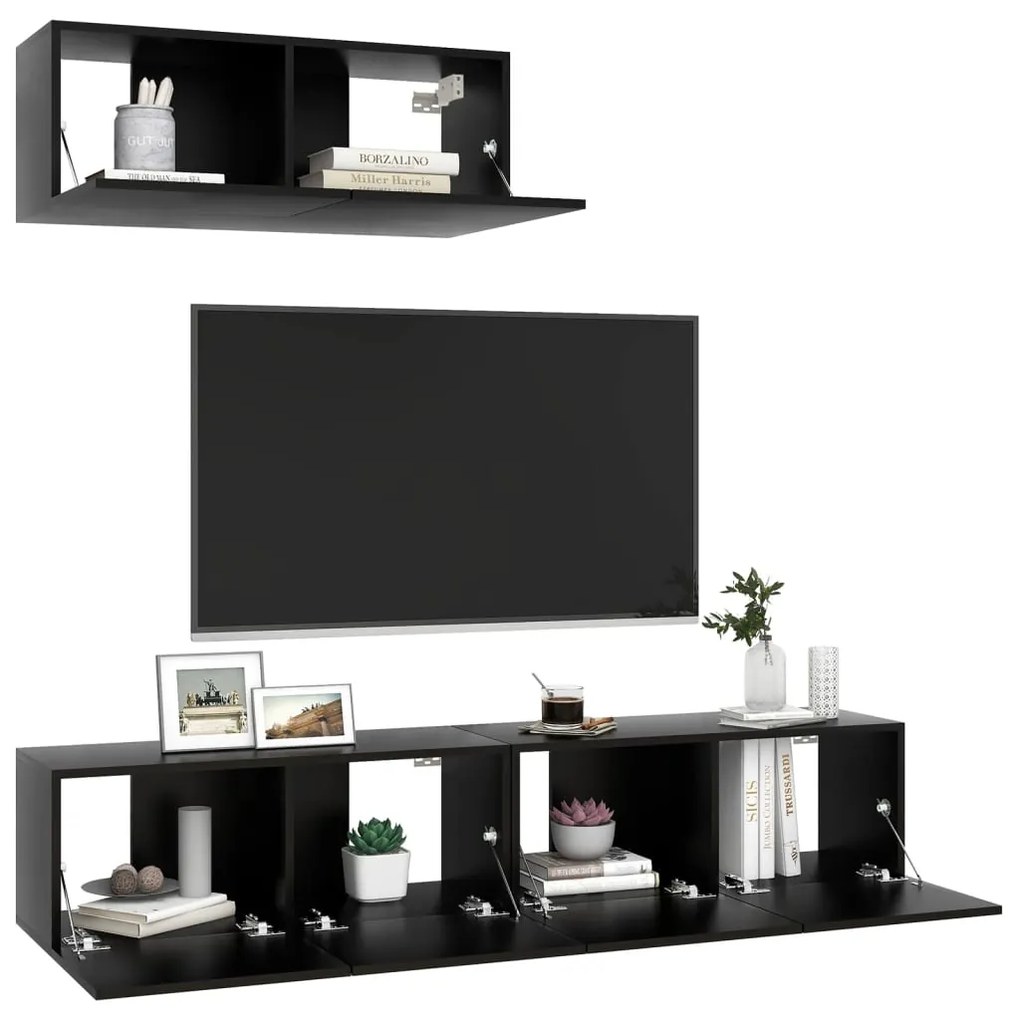 Móveis de TV 3 pcs derivados de madeira preto