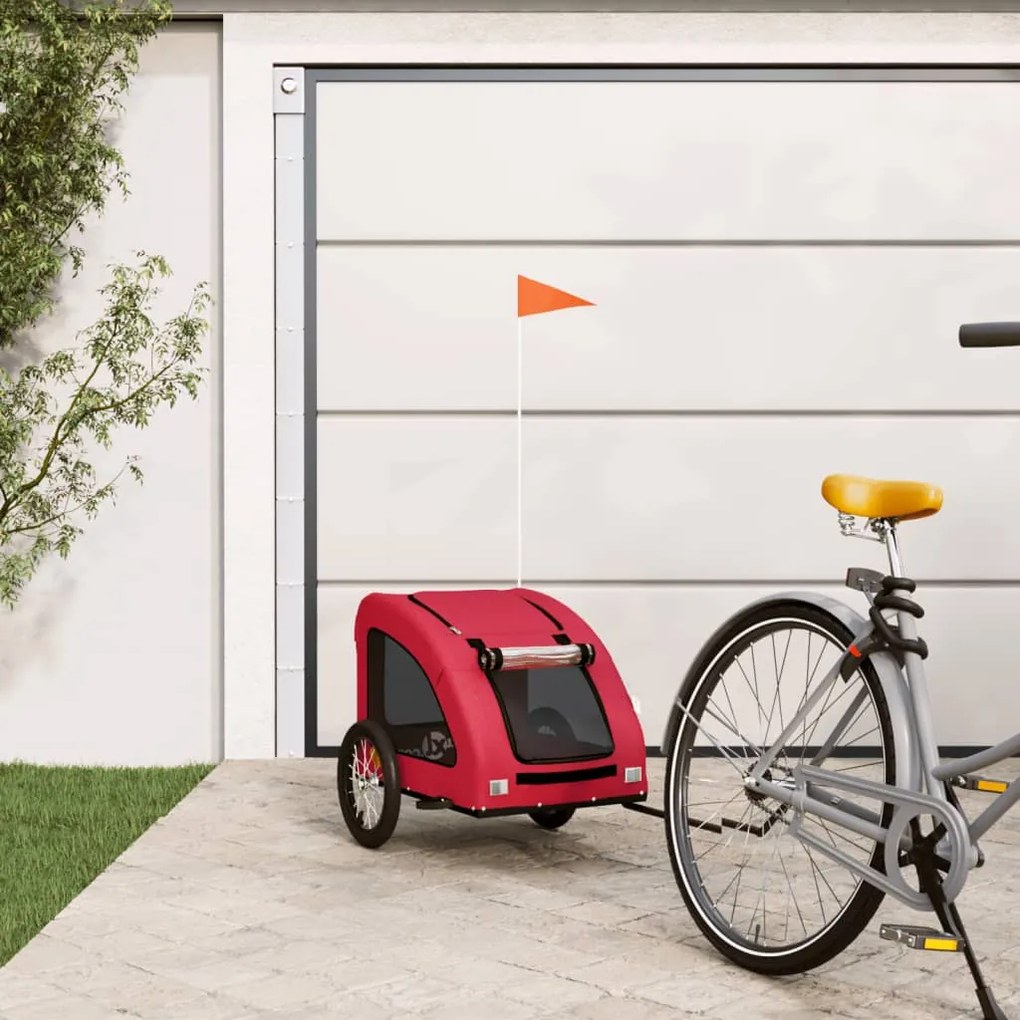 vidaXL Reboque bicicleta animais tecido oxford/ferro vermelho