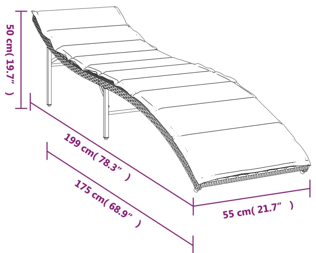 Espreguiçadeira com almofadão 55x199x50 cm vime PE bege