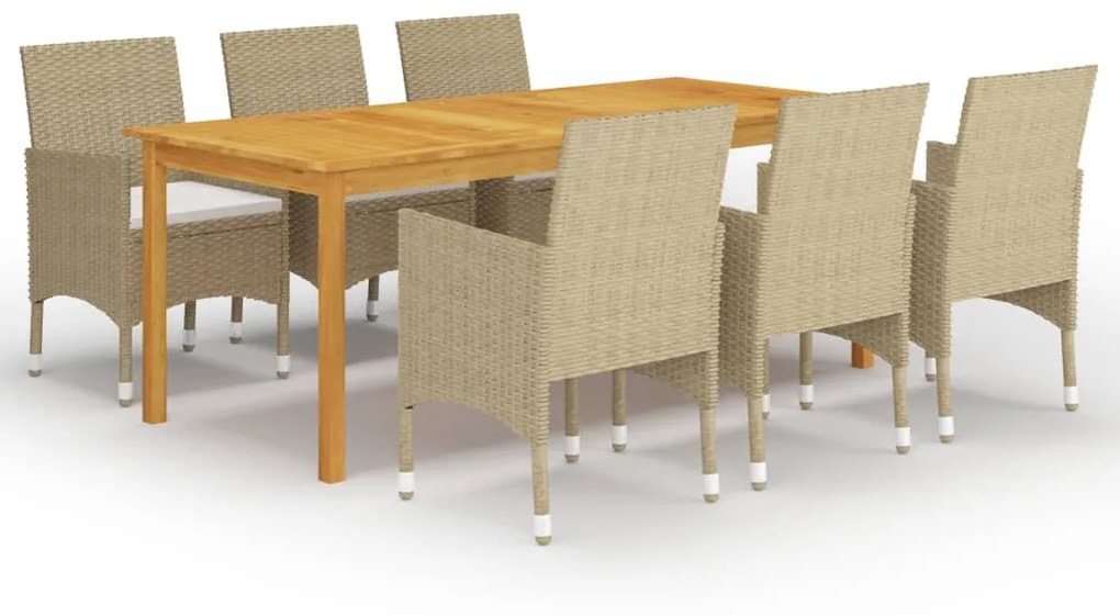 vidaXL 7 pcs conjunto de jantar para jardim bege