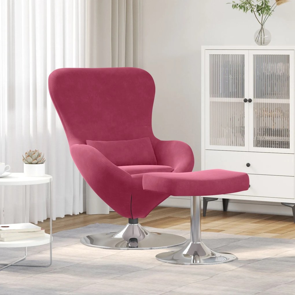 Poltrona Egg vidaXL com Puff Veludo Vermelho