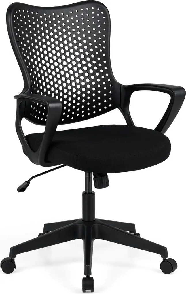 Cadeira de escritório ergonómica com braços, almofada acolchoada e encosto respirável, modelo «Mariposa», para estudar e trabalhar, na cor preta