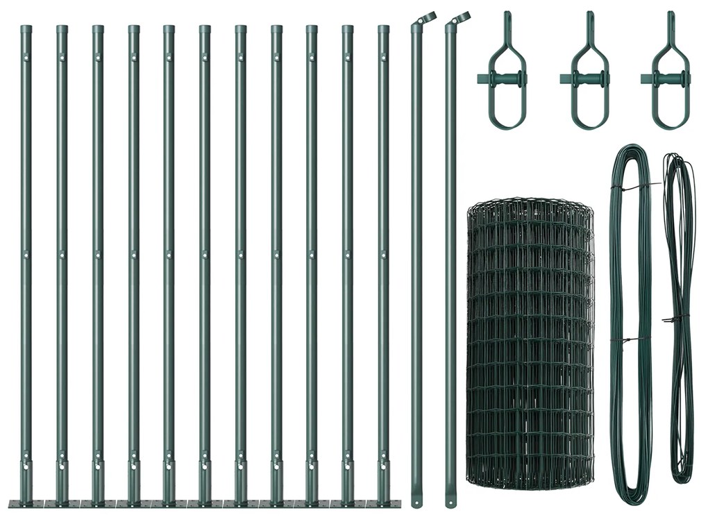 Cerca Euro com 13 Postes Flangeados 0.4x25 m Aço Galvanizado