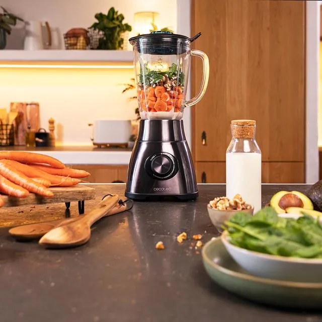 Liquidificador de jarro de 1800 W em aço inoxidável Power Black Titanium 2500MAX Go, com lâmina de 6 folhas com revestimento em titânio preto e copo d