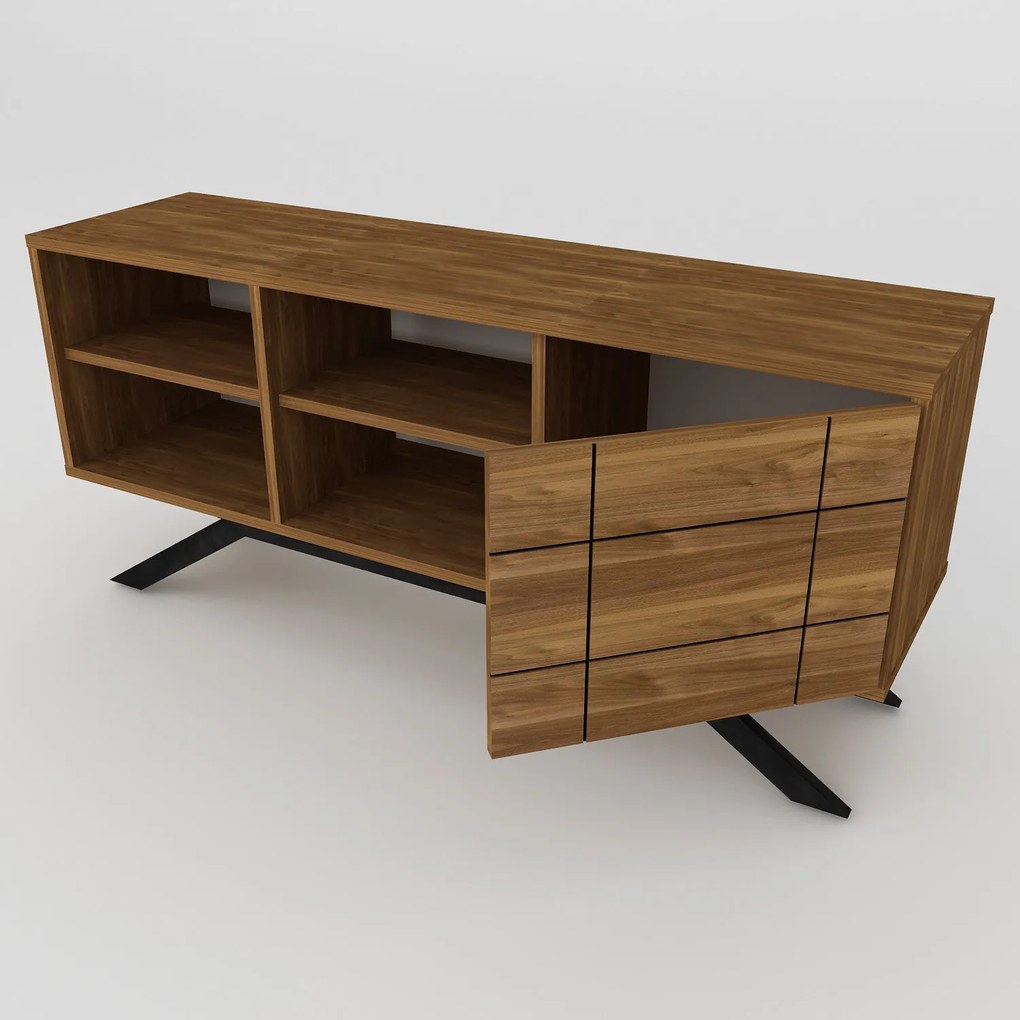 Móvel de TV North – Preto e Nogueira – 130x38,6x58,6 cm
