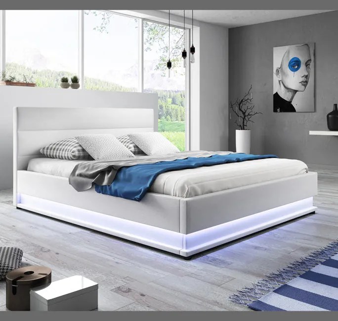 Cama Hidráulica com Arrumação "Naomi" - 180x200 cm - Branco - Polipele
