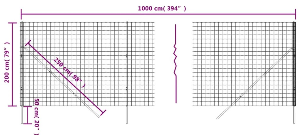 Cerca de malha de arame 2x10 m aço galvanizado antracite