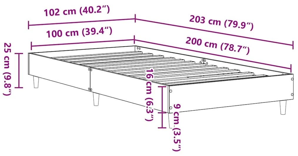 Estrutura cama s/ colchão 100x200 cm carvalho sonoma