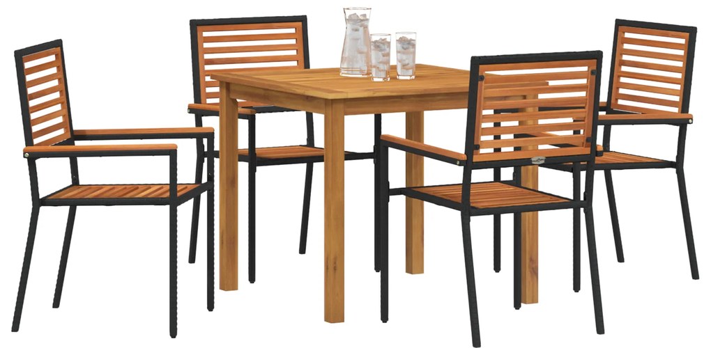Conjunto de Jantar para Jardim vidaXL 5 Peças Preto Polyrattan Acácia