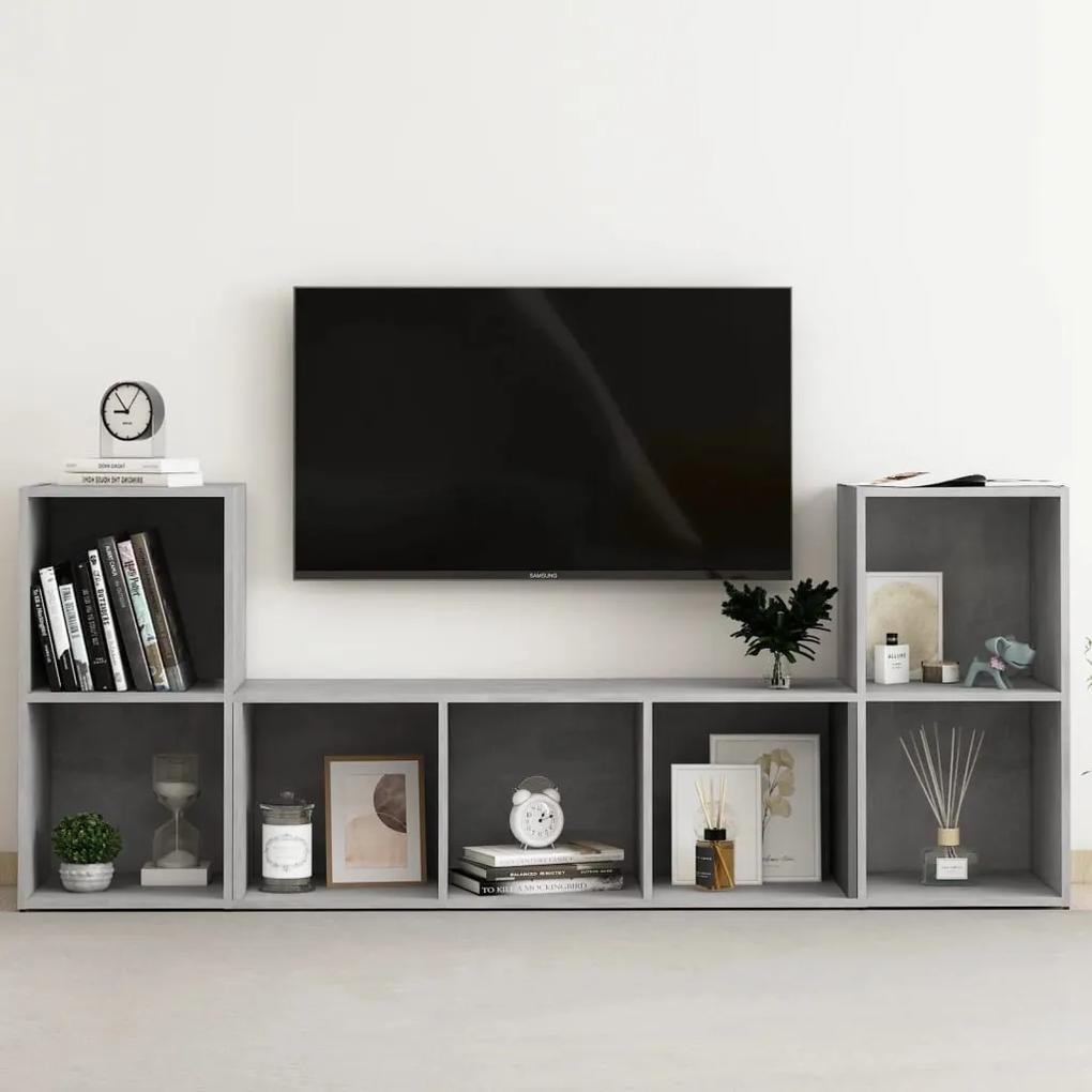 3080019 vidaXL 3 pcs conjunto de móveis de TV contraplacado cinzento cimento