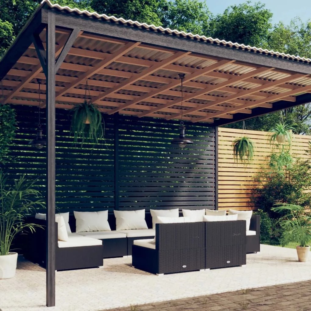 vidaXL 9 pcs conjunto lounge de jardim c/ almofadões vime PE preto