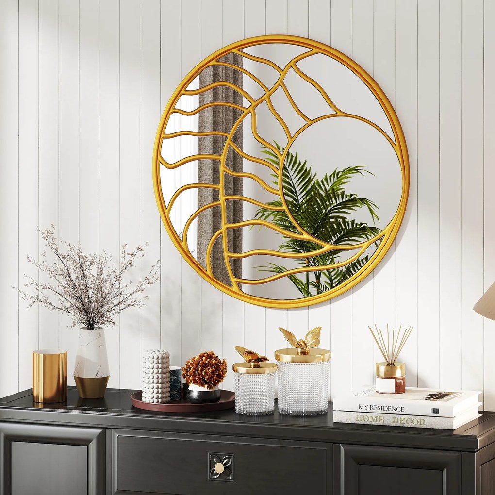 Espelho decorativo de parede φ80cm com moldura dourada, espelho assimétrico grande, decoração de parede Dourado
