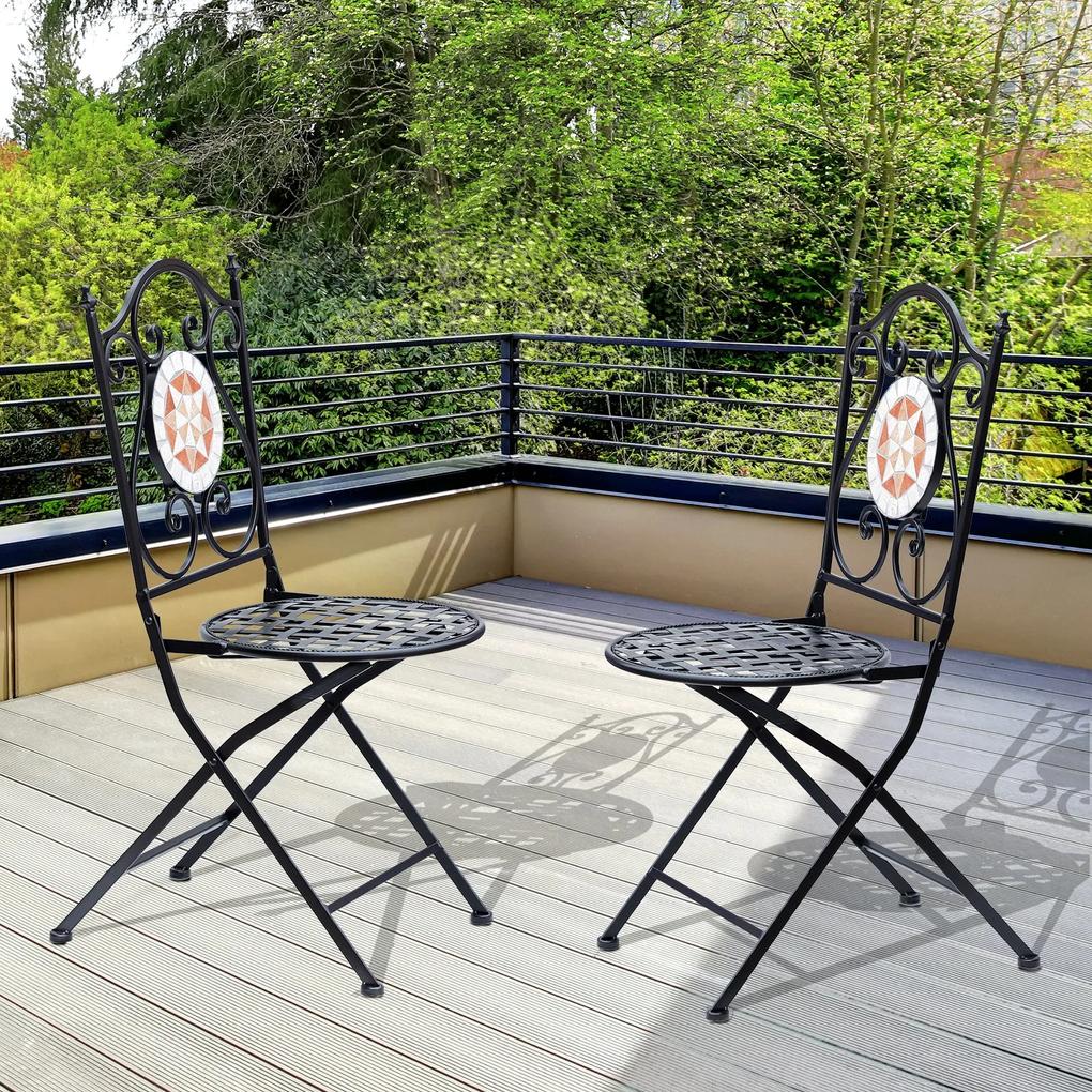 Outsunny Kit de 2 Cadeiras Dobráveis de Jardim Bistrô Cadeira Assento Mosaico para Terraço Varanda Aço Carga 120kg