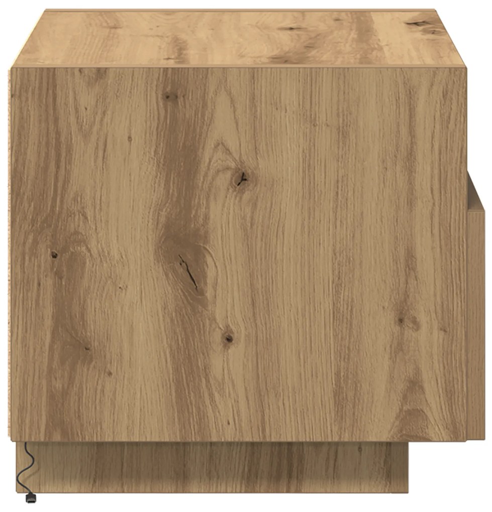 Criado-mudo vidaXL com Luzes LED Carvalho Artesanal 40x39x37 cm