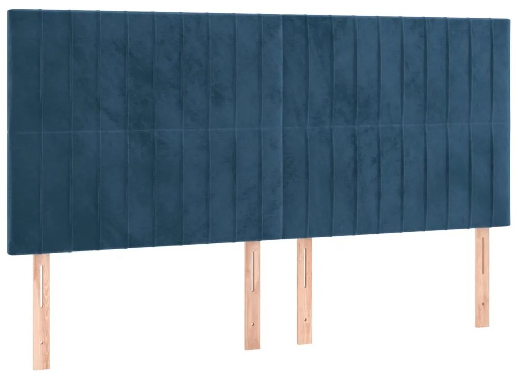 Cama box spring c/ colchão/LED 180x200 cm veludo azul-escuro