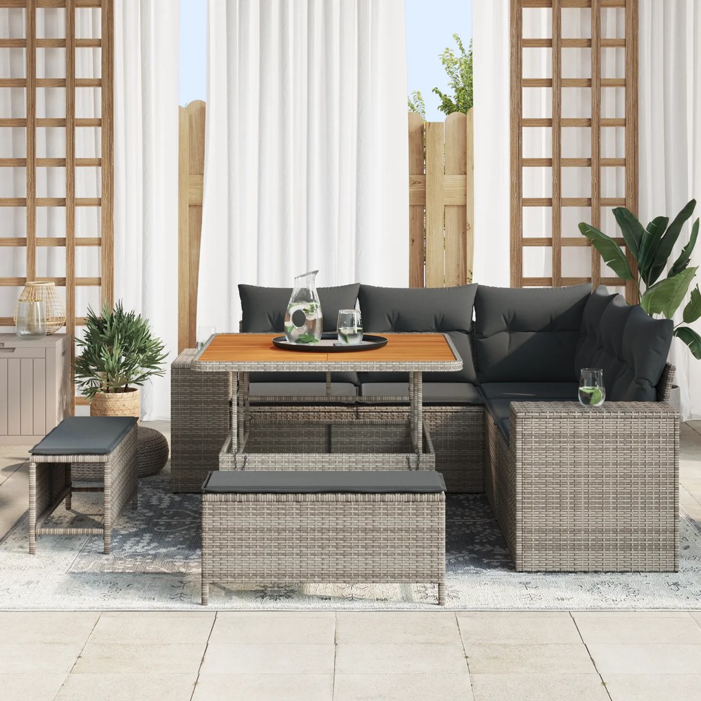 Conjunto de Sofás de Jardim de 8 Peças com Almofadas Cinza em Rattan P