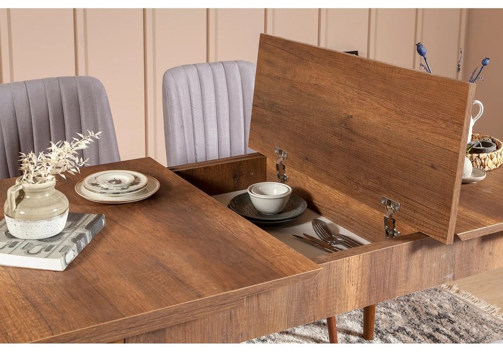 Mesa de Jantar Extensível Vina – Nogueira – 130x77x80 cm