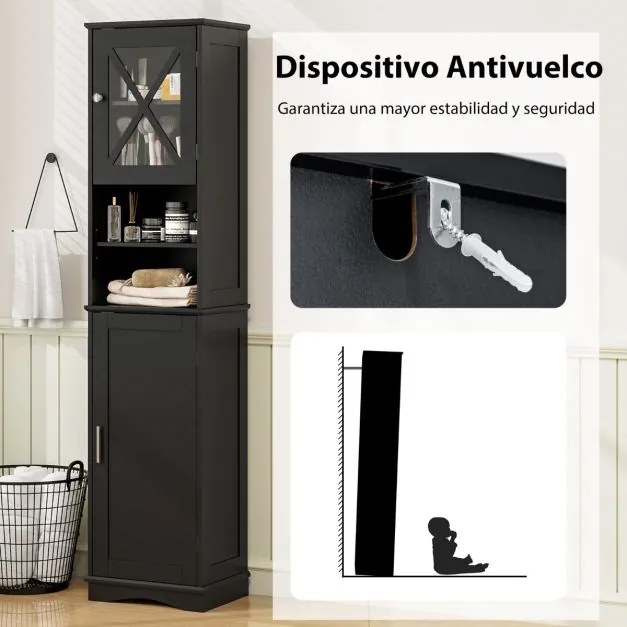 Armário de casa de banho alto 40 x 30 x 170,5 cm  com 5 prateleiras ajustáveis