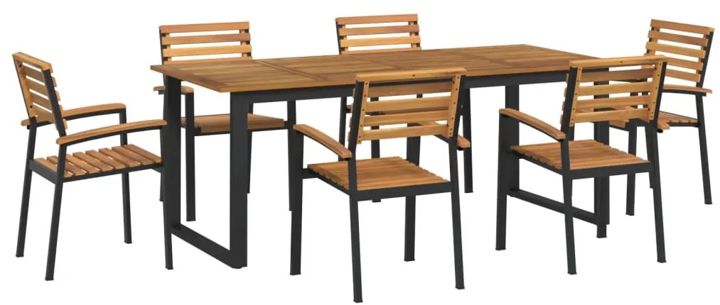 Conj. jantar p/ jardim 7 pcs madeira de acácia maciça e metal