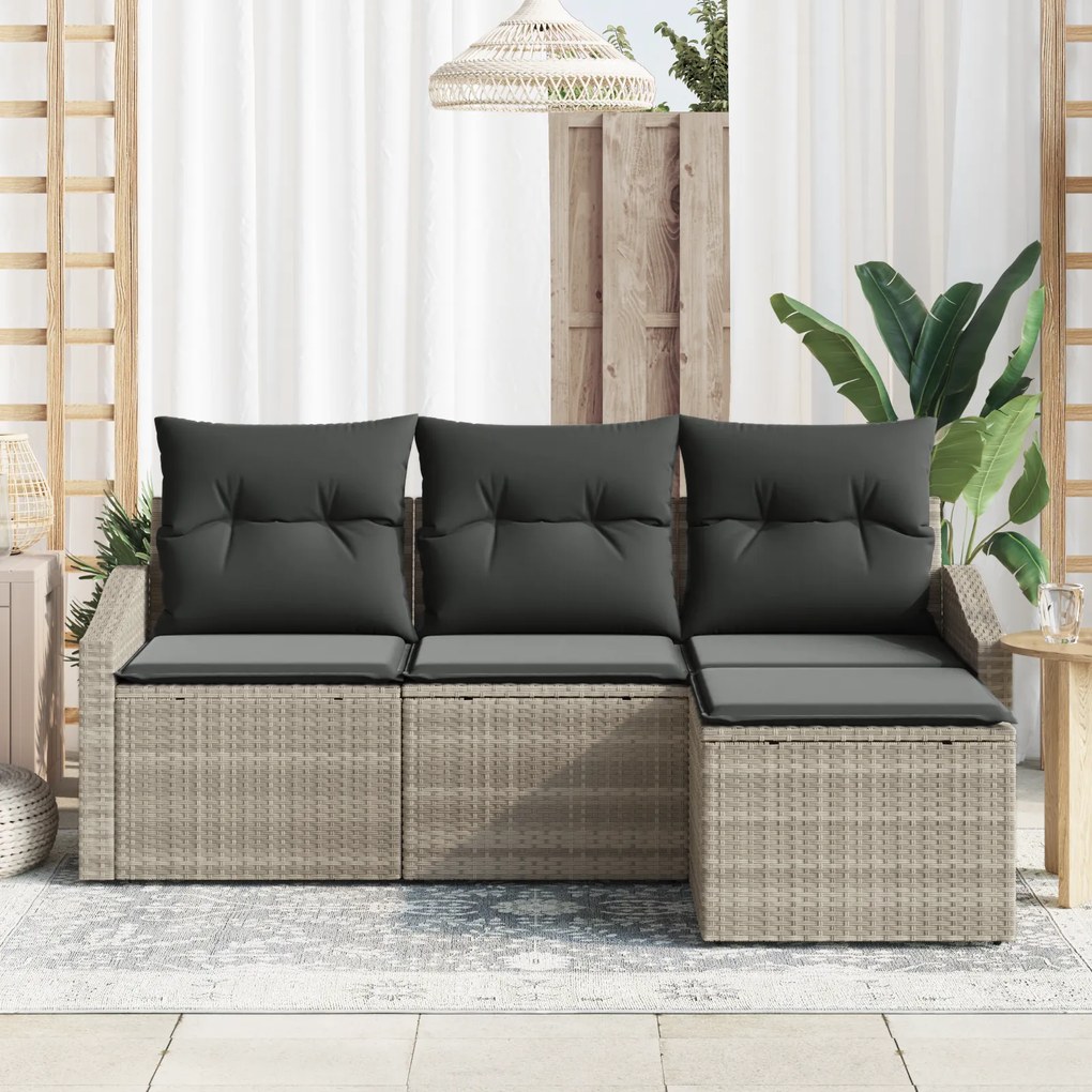 Conjunto de Sofás de Jardim em 4 Peças com Almofadas de Rattan Poliést