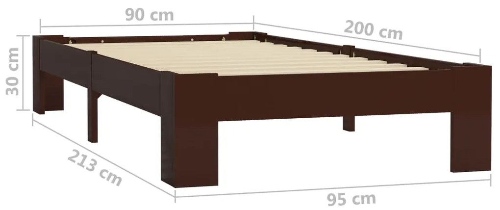 Estrutura de cama 90x200 cm pinho maciço castanho-escuro
