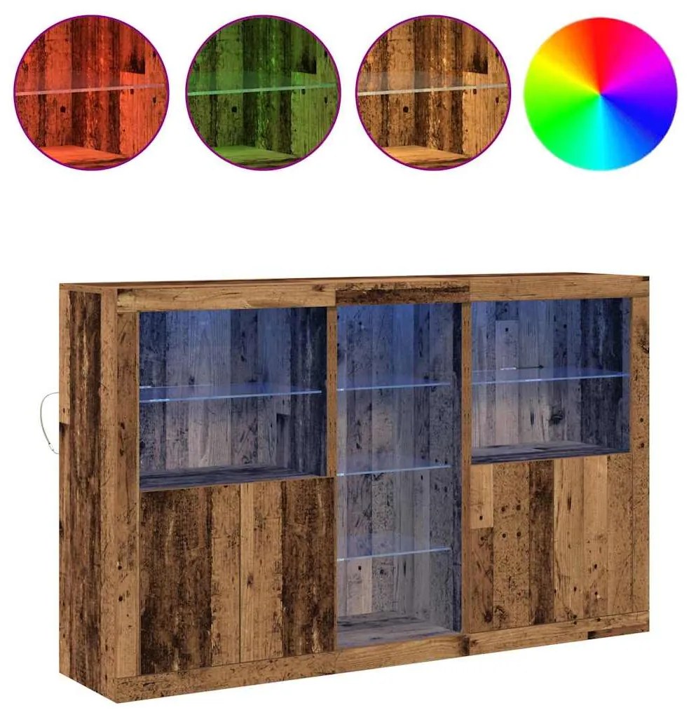 Sideboard vidaXL com Luzes LED Madeira Velha 162x37x100 cm Madeira Lam