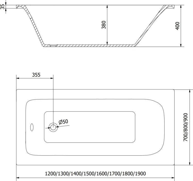 Mexen Vega banheira retangular 170 x 80 cm com painel, branca - 55011708000X