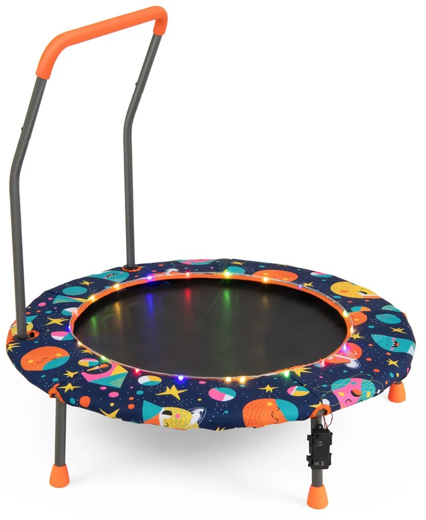 Trampolim infantil 92 cm mini trampolim com luzes LED Protetor de segurança redondo tapete de salto camada protetora 3-6 anos