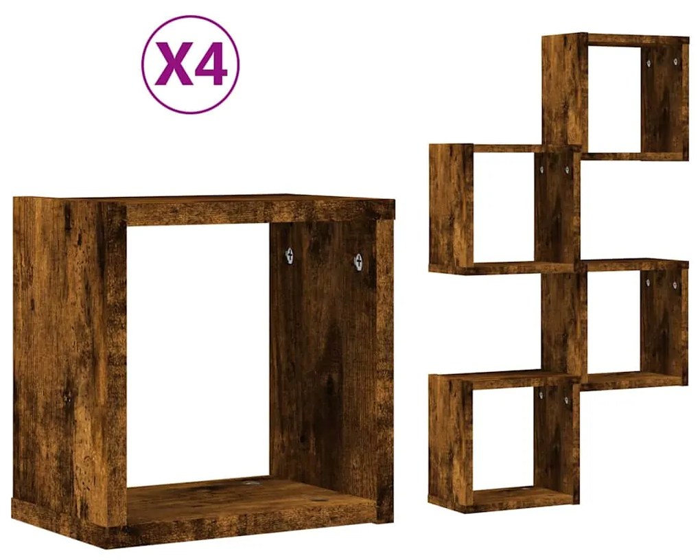 Prateleiras Flutuantes 4 pcs Castanho 26 x 15 x 26cm