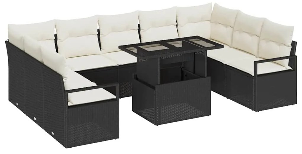Conjunto de Sofá de Jardim vidaXL 10 Peças com Almofadas Vime Polyratt