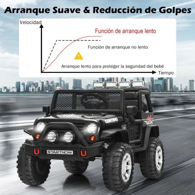 Carro elétrico 12V para crianças com controlo remoto, 3 velocidades, suspensão, música e buzina, para 3 a 7 anos, Preto