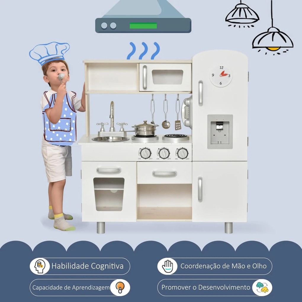 conjunto de brinquedo de cozinha para crianças acima de 3 anos inclui acessorios  74x30x81cm Branco