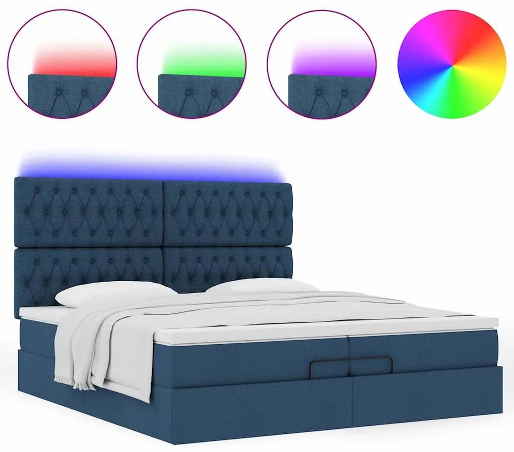 Estrutura de cama otomana com colchões 200x200cm tecido azul