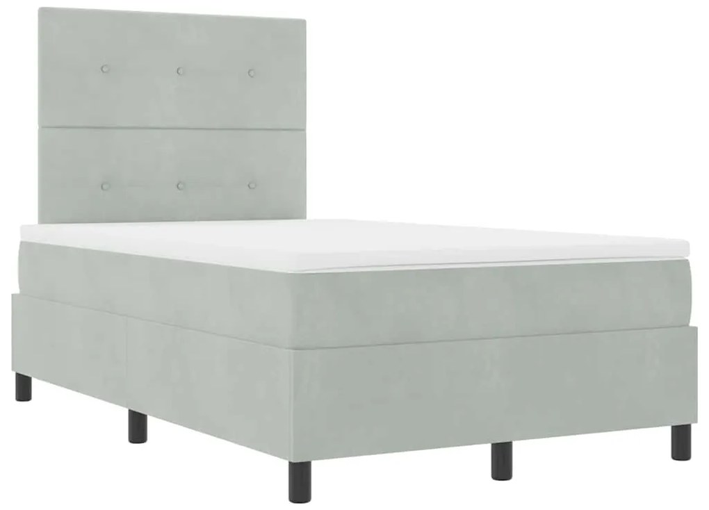 Cama Box com Colchão &amp; Luz LED Cinza Claro 120x190 cm Veludo