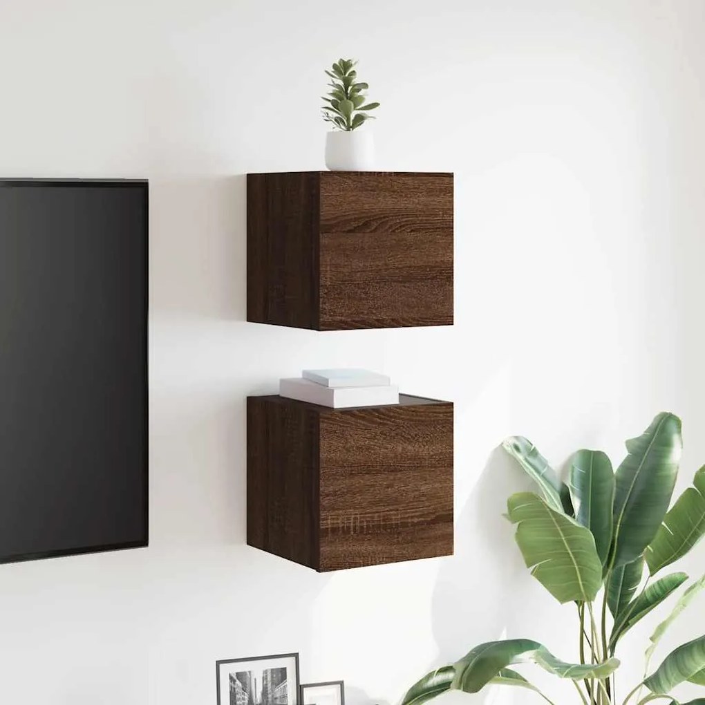 Móveis de TV de parede 2pcs 30,5x30x30 cm cor carvalho castanho