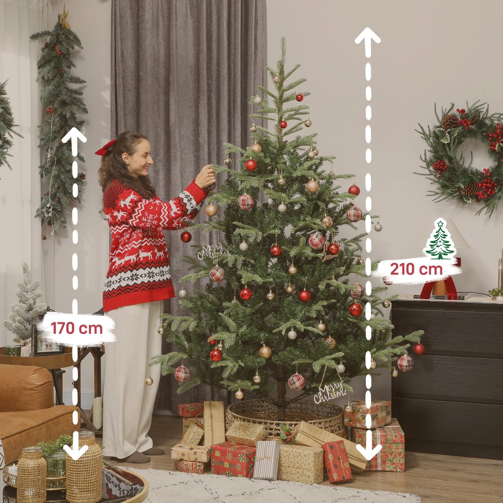 Árvore de Natal Artificial 210 cm com 1123 Ramos Densos e Suporte Metálico Dobrável para Interior Verde