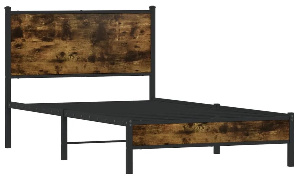 Estrutura de cama sem colchão 100x200 cm metal carvalho fumado